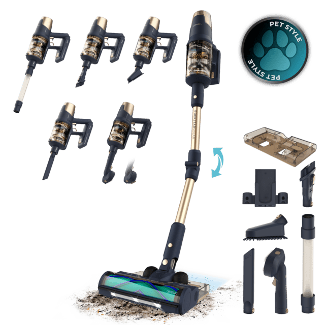 Cecotec Conga Rockstar 10500 Solar AquaPet Flex Aspirador escoba sin cable con Máxima potencia de succión de 300 AW y ultrapotencia de 780 W. 100 minutos de autonomía. Cepillo HairLess antienredos. Tubo flexible y kit de acce