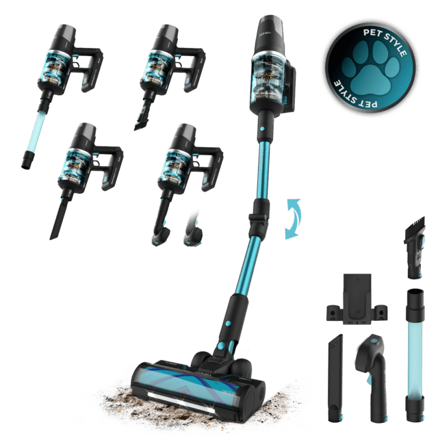 Cecotec Conga Rockstar 9500 Lunar Pet Flex Aspirador vertical con Máxima potencia de succión de 300 AW y ultrapotencia de 780 W. 90 minutos de autonomía. Cepillo HairLess antienredos. Tubo flexible y kit de accesorios complet