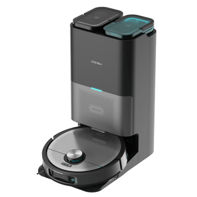 Cecotec Conga 20090 ProAI EndlessFoam Robot aspirador con Tecnología láser de navegación y detección de objetos. Base de autovaciado con tanques de agua limpia y agua sucia bolsa de polvo y dosificador de jabón. Autolimpiez En línea