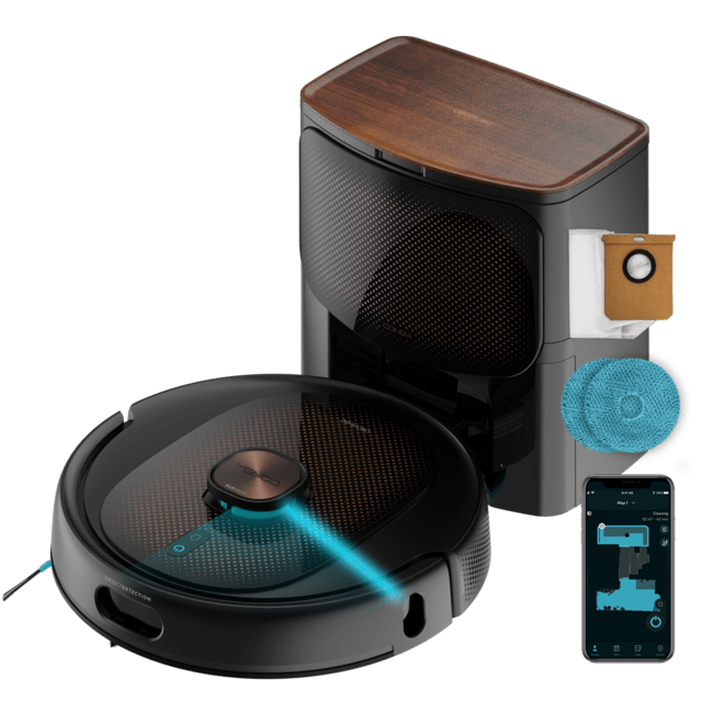 Cecotec Conga 10090 AI Spin Evolution Ultra Power Home Robot aspirador con inteligencia artificial navegación láser y base de autovaciado de polvo. Inteligencia artificial evita objetos. 4 en 1: barre aspira friega y pasa las