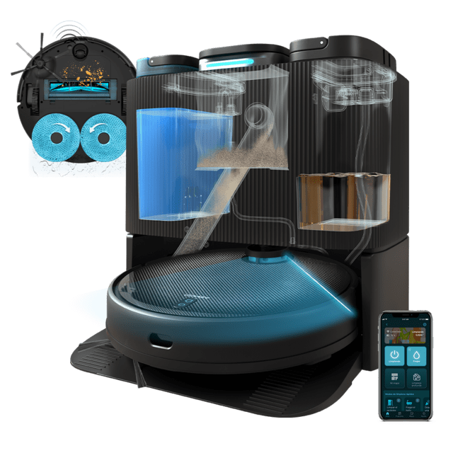 Cecotec Conga 11090 Spin Revolution Home&Wash Robot aspirador láser con base de autovaciado y friegasuelos autolimpieza y secado de fregonas. Navegación láser ultrasónica. Motor de succión 5000 Pa. Fregado desincrustante co Tienda