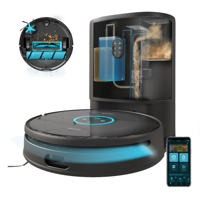 Cecotec Conga 12090 Twice Roller Home&Fill Robot aspirador y friegasuelos con base de autovaciado de polvo y agua sucia y rellenado de agua limpia. Navegación ultraprecisa con láser integrado. Potencia de succión de 4000 Pa. Descuento por venta flash
