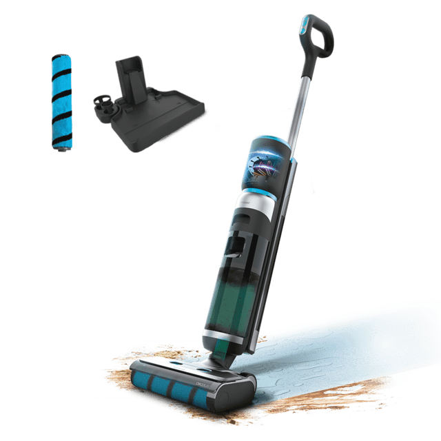 Cecotec FreeGo Wash&Vacuum Fregona eléctrica sin cables de 200 W. Friega y aspira a la vez. 35 minutos de autonomía. Rodillo absorvente Wet Jalisco. Depósito de agua limpia de 700 ml y agua sucia de 700 ml. Con 3 modos: Eco T Promoción por tiempo limitado