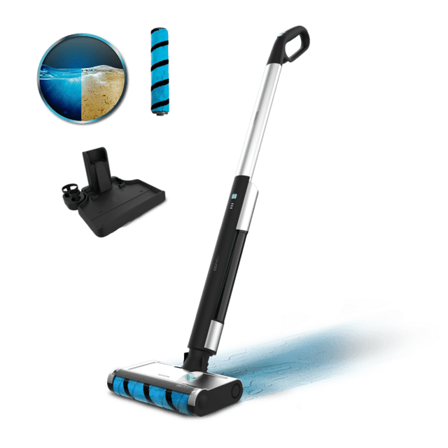 Cecotec FreeGo Wash Fregona eléctrica de 40W. Con hasta 40 minutos de autonomía. Rodillo absorbente Wet Jalisco. Depósito de agua limpia de 420 ml y depósito de agua sucia de 150 ml. Pulverizador automático sobre el rodillo