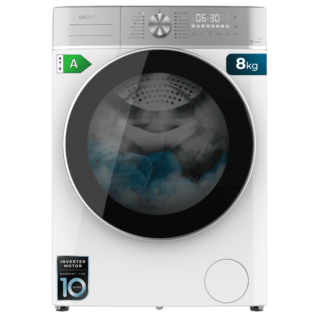 Cecotec Bolero DressCode 8800 Inverter A Lavadora de carga frontal de 8 kg de capacidad y 1400 rpm 16 programas Motor Inverter Plus SteamMax Carga automática y Display táctil XXL. Clase A. Lavadora de carga frontal de 8 kg 