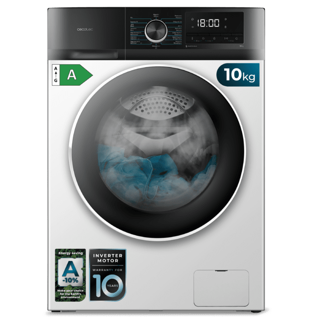 Cecotec Bolero DressCode 10500 Inverter A Lavadora de 10 Kg blanca 1400 rpm Motor Inverter Plus SteamMax Drum Clean Allergy Care Pearl Drum Delay Start Stop&Go display LED y acabados cromados programa ECO y KidLock Lavadora de 1