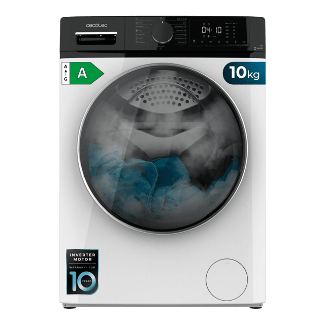 Cecotec Bolero DressCode 10610 Inverter A Lavadora de carga frontal blanca de 10 Kg de capacidad 1400 RPM Clase A Steam Max Motor inverter plus 15 programas OnSmart Fuzzy Logic Smooth Wash Stop&Go Goma antibacteriana y Drum Clea