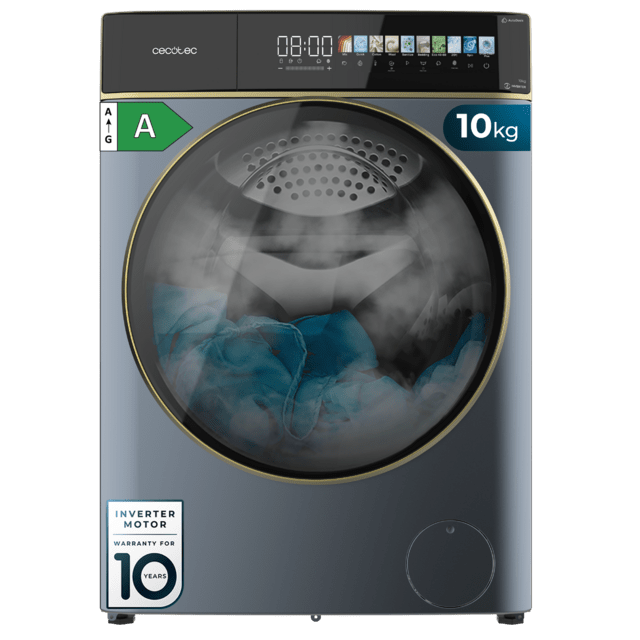 Cecotec Bolero DressCode 10900 Autodose Inverter FullColor Ice Blue A Lavadora Autodosis de carga frontal ice blue de 10 kg de capacidad y 1400 rpm Pantalla FullColor 10 3" 11 programas Motor Inverter Plus SteamMax Clase A Sanit