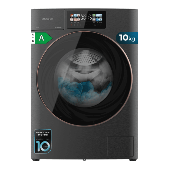 Cecotec Bolero DressCode 10950 Autodose Inverter 3D Steel A Lavadora Autodosis de carga frontal steel de 10 kg de capacidad 1400 rpm y clase A con diseño Core Matrix Screen 9 2" y Core Body 13 programas Motor Inverter Plus Stea