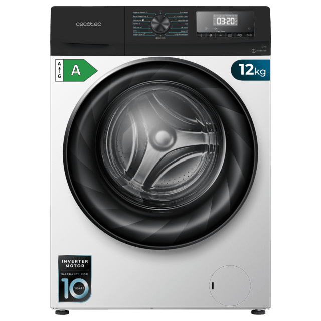 Cecotec Bolero DressCode 120700 Inverter A Lavadora con capacidad de 12 Kg 1400 rpm 15 programas Clase A Motor inverter plus con vapor SteamMax y tecnología Jet Wash. Lavadora 12 kg