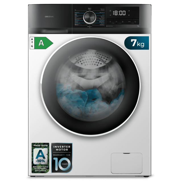 Cecotec Bolero Dresscode 7500 Inverter A Lavadora de 7 kg de capacidad blanca y 1400 rpm Motor Inverter Plus SteamMax Drum Clean Allergy Care Pearl Drum Delay Start Stop&Go display LED y acabados cromados programa ECO y KidLock
