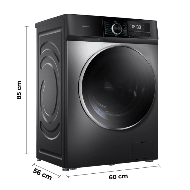 Cecotec Bolero DressCode 9500 Inverter Steel A Lavadora de carga frontal de 9 Kg steel 1400 rpm Motor Inverter Plus SteamMax Drum Clean Allergy Care Pearl Drum Delay Start Stop&Go display LED y acabados cromados programa ECO y K En línea