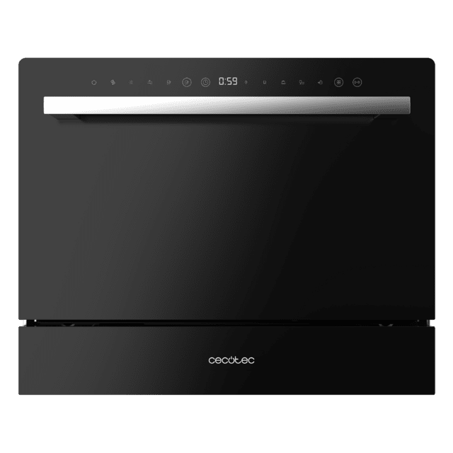 Cecotec Bolero Aguazero 2400 Black Glass Lavavajiillas compacto de 6 servicios acabado cristal negro con clase energética D 5 programas Touch Control Panel funciones Delay Start y Child Lock y cesta para cubiertos Lavavajiillas En oferta