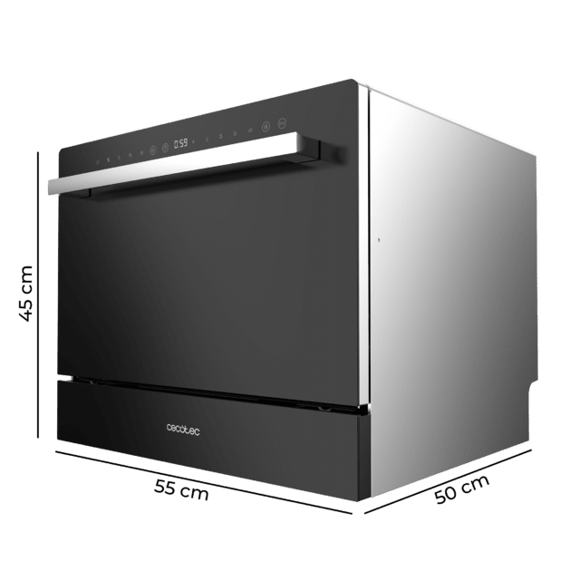 Cecotec Bolero Aguazero 2400 Black Glass Lavavajiillas compacto de 6 servicios acabado cristal negro con clase energética D 5 programas Touch Control Panel funciones Delay Start y Child Lock y cesta para cubiertos Lavavajiillas En oferta