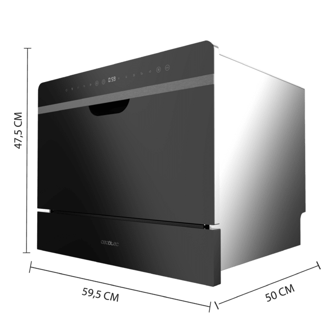 Cecotec Bolero Aguazero 2500 S-BI Black Glass Lavavajiillas semi-integrable compacto de 6 servicios acabado cristal negro con clase energética D 5 programas Touch Control Panel funciones Delay Start y Child Lock y cesta para cu Descuentos del mes
