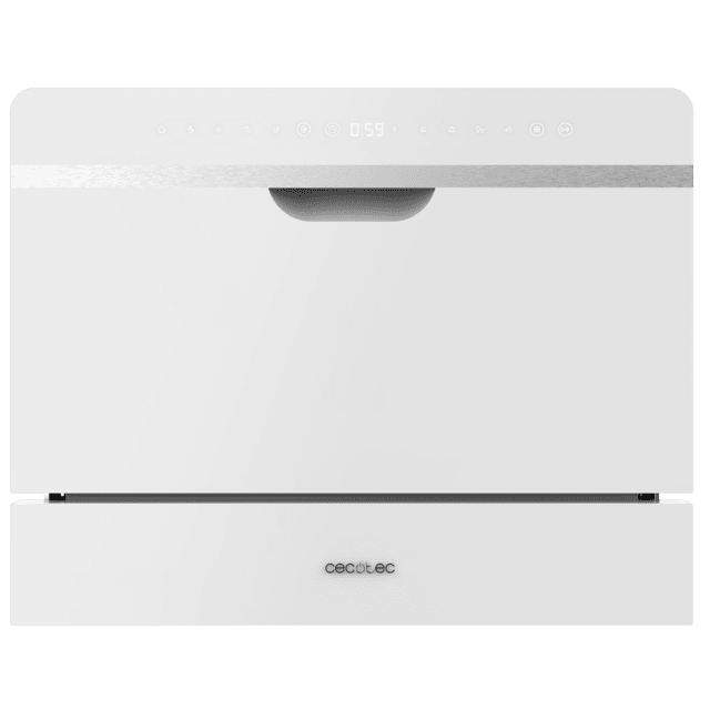 Cecotec Bolero Aguazero 2500 S-BI White Glass Lavavajiillas semi-integrable compacto de 6 servicios acabado cristal blanco con clase energética D 5 programas Touch Control Panel funciones Delay Start y Child Lock y cesta para c Oferta exclusiva