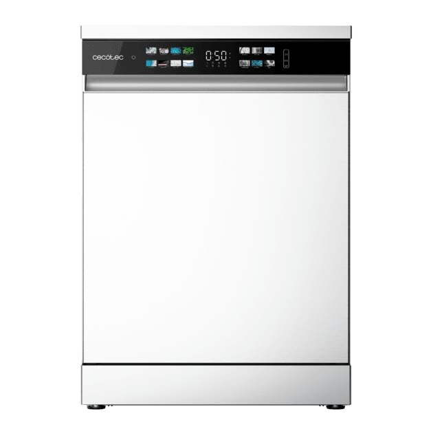 Cecotec Bolero Aguazero 6210 D Lavavajillas Bolero de 60cm blanco 15 cubiertos Clase D Pantalla FullColor XXL Tercera bandeja 8 programas Dual Zone Wash Dry+ Bandeja Ajustable Machine Care Media Carga Delay Start y Child Lock. L En línea
