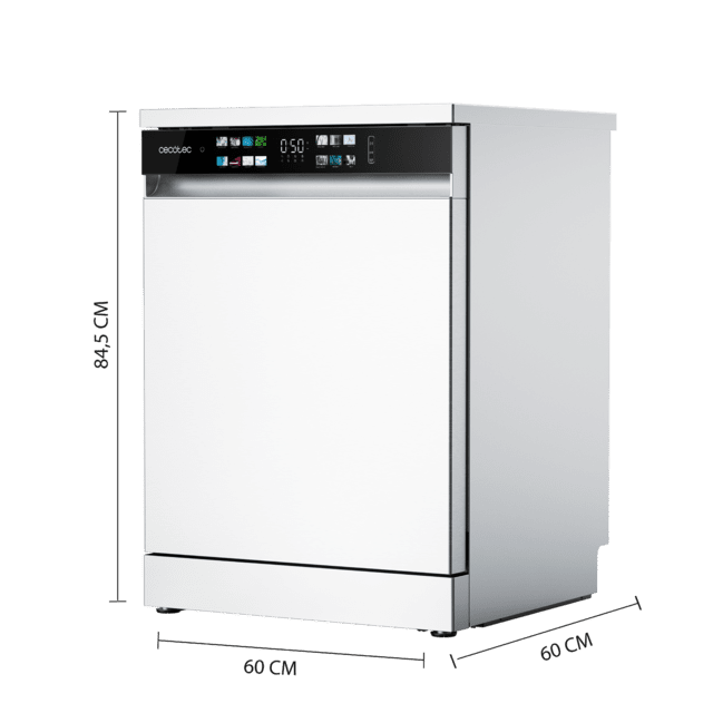 Cecotec Bolero Aguazero 6210 D Lavavajillas Bolero de 60cm blanco 15 cubiertos Clase D Pantalla FullColor XXL Tercera bandeja 8 programas Dual Zone Wash Dry+ Bandeja Ajustable Machine Care Media Carga Delay Start y Child Lock. L En línea