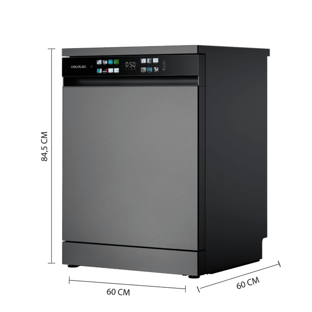 Cecotec Bolero Aguazero 6210 Dark D Lavavajillas Bolero de 60cm dark 15 cubiertos Clase D Pantalla FullColor XXL Tercera bandeja 8 programas Dual Zone Wash Dry+ Bandeja Ajustable Machine Care Media Carga Delay Start y Child Lock Outlet