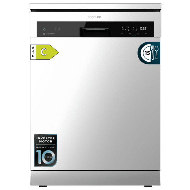 Cecotec Bolero Aguazero 6500 Inox C Lavavajillas Bolero Inox de 60cm 15 cubiertos tercera bandeja 6 programas con Dual Zone Wash Auto Open media carga comienzo diferido y Motor Inverter Plus. Lavavajillas