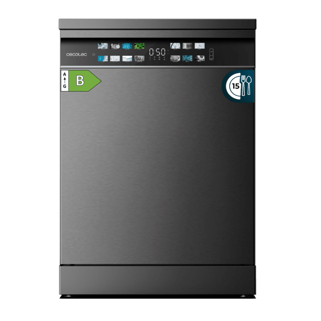 Cecotec Bolero Aguazero 6700 Dark B Lavavajillas Bolero de 60cm dark 15 cubiertos Clase B Motor Inverter Plus Pantalla FullColor XXL 8 programas O2 Dry Turbo Dry+ Dual Zone Wash Long Storage Bandeja Ajustable Machine Care Media