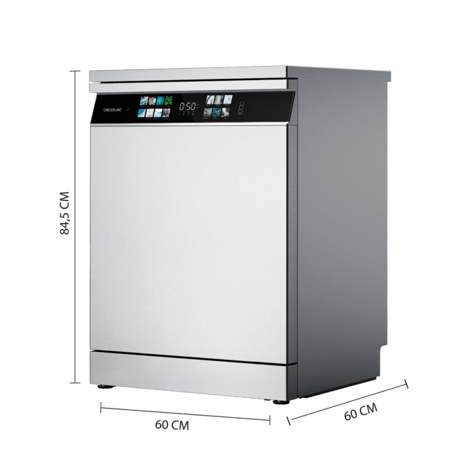 Cecotec Bolero Aguazero 6700 Inox B Lavavajillas Bolero de 60cm inox 15 cubiertos Clase B Motor Inverter Plus Pantalla FullColor XXL 8 programas O2 Dry Turbo Dry+ Dual Zone Wash Long Storage Bandeja Ajustable Machine Care Media Los más vendidos