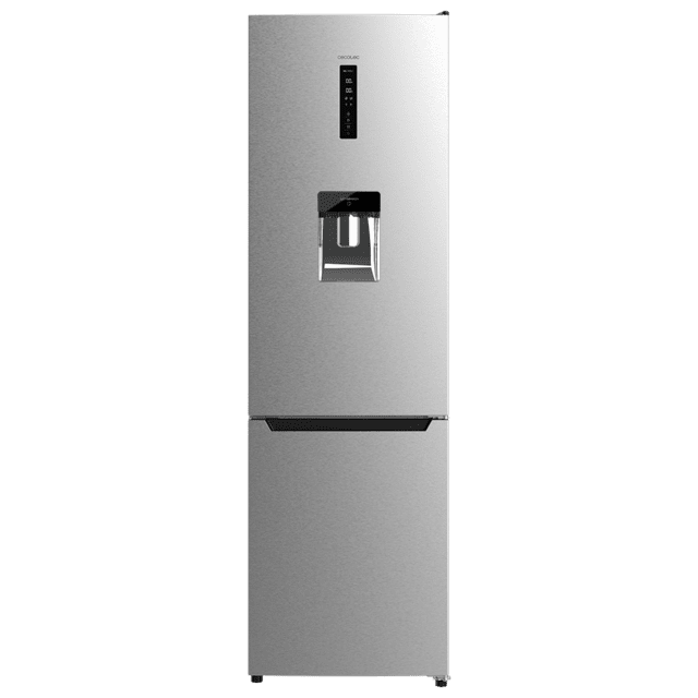 Cecotec Bolero CoolMarket Combi 322 WD Inox D Frigorífico Combi Inox con dispensador de agua 322 litros de capacidad 185 cm de alto y 60 cm de ancho motor inverter plus y clase D. Con sistema Multi Air flow Total No Frost y 2 c