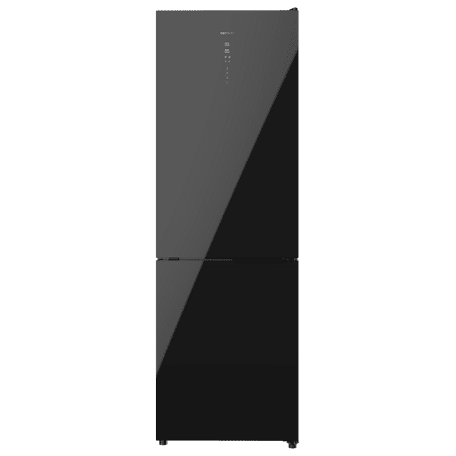 Cecotec Bolero CoolMarket 322 Glass Black D Frigorífico Combi de cristal color negro con 322 litros de capacidad 185 cm de alto y 60 cm de ancho motor inverter plus y clase D. Total No Frost y 2 cajones para los productos fresc