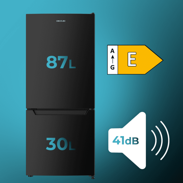 Cecotec Bolero CoolMarket Combi 117 DF Black E Frigorífico de combi negro 114cm de alto y 47cm de ancho 117 litros Defrost clase energética E y con modo Fast Freezing Luz LED Frigorífico de combi Precio de fábrica