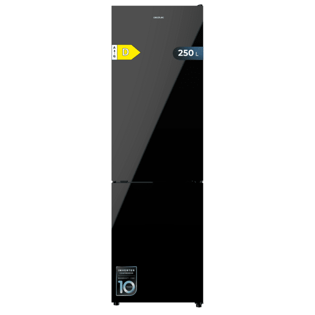 Cecotec Bolero CoolMarket Combi 250 Black Glass D Frigorífico combi cristal negro 180cm de alto y 55 cm de ancho con 250 litros de capacidad compresor Inverter Plus Total No Frost clase energética D y con sistema Multi Air Flo