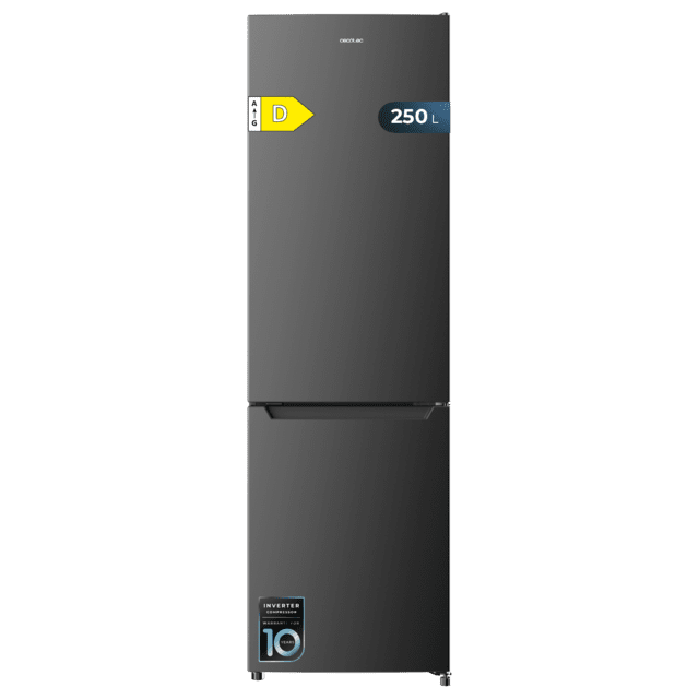 Cecotec Bolero CoolMarket Combi 250 Dark D Frigorífico combi dark inox 180cm de alto y 55 cm de ancho con 250 litros de capacidad compresor Inverter Plus Total No Frost clase energética E y con sistema Multi Air Flow Además A