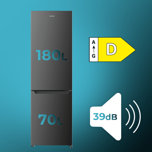 Cecotec Bolero CoolMarket Combi 250 Dark D Frigorífico combi dark inox 180cm de alto y 55 cm de ancho con 250 litros de capacidad compresor Inverter Plus Total No Frost clase energética E y con sistema Multi Air Flow Además A Superdescuento