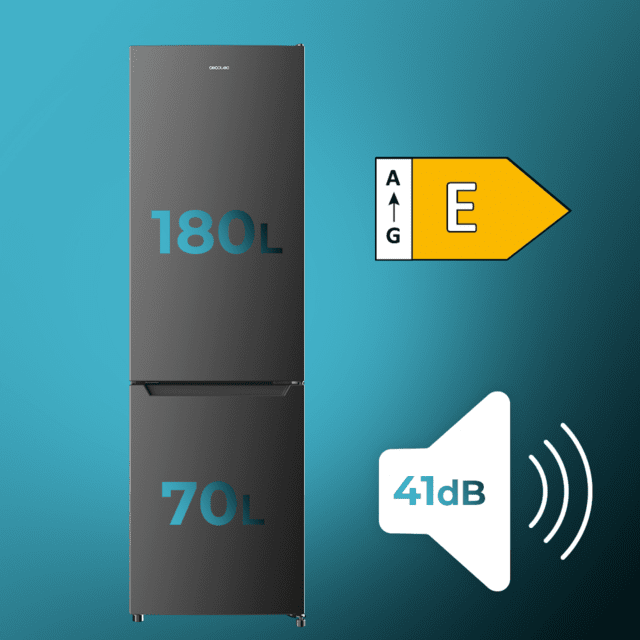 Cecotec Bolero CoolMarket Combi 250 Dark E Frigorífico combi inox oscuro 180cm de alto y 55 cm de ancho con 250 litros de capacidad Total No Frost clase energética E y con sistema Multi Air Flow. Además cuenta con el modo Fas Grandes descuentos