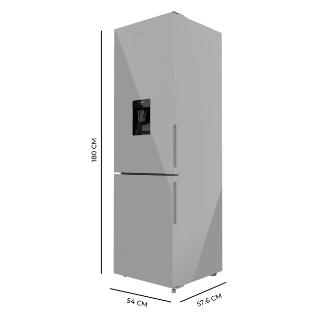 Cecotec Bolero CoolMarket Combi 250 WD Grey Glass D Frigorífico combi cristal gris 180cm de alto y 55 cm de ancho con 250 litros de capacidad compresor Inverter Plus Total No Frost dispensador de agua clase energética D y con Tienda de fábrica