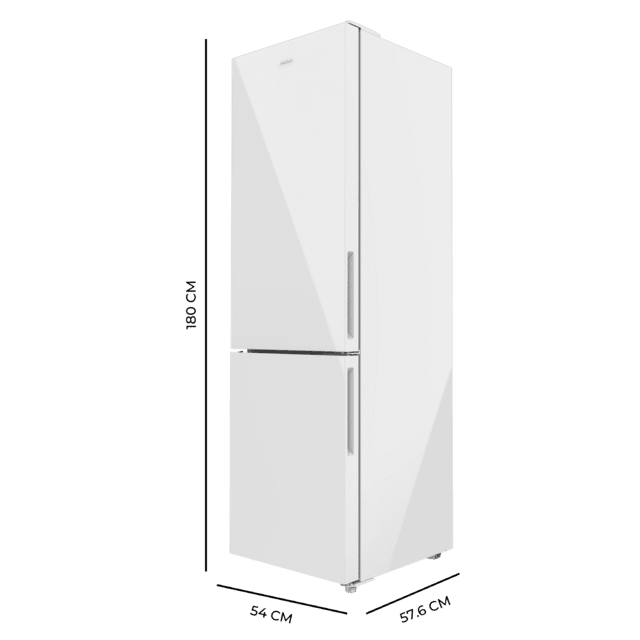 Cecotec Bolero CoolMarket Combi 250 White Glass E Frigorífico combi cristal blanco 180cm de alto y 55 cm de ancho con 250 litros de capacidad Total No Frost clase energética E y con sistema Multi Air Flow. Además cuenta con e Ahorra y exporta