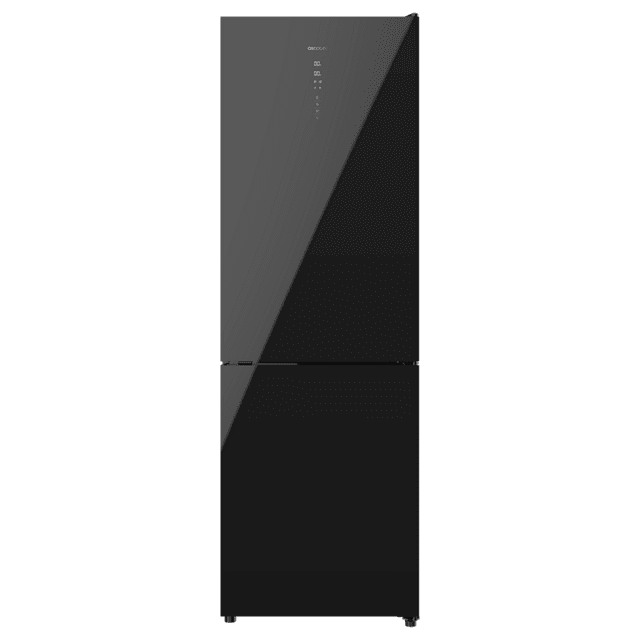 Cecotec Bolero CoolMarket Combi 322 Glass Black E Frigorífico con congelador de cristal negro con 322 litros de capacidad 185 cm de alto 60 cm ancho y clase energética E. Con sistema Multi Air Flow Total No Frost y 2 cajones p