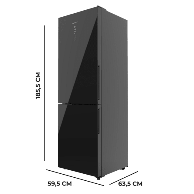 Cecotec Bolero CoolMarket Combi 322 Glass Black E Frigorífico con congelador de cristal negro con 322 litros de capacidad 185 cm de alto 60 cm ancho y clase energética E. Con sistema Multi Air Flow Total No Frost y 2 cajones p Última moda