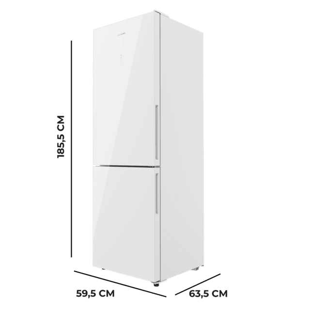 Cecotec Bolero CoolMarket Combi 322 Glass White D Frigorífico con congelador de cristal blanco con 322 litros de capacidad 185 cm de alto 60 cm ancho y clase energética D. Con sistema Multi Air Flow Total No Frost y 2 cajones Ofertas de temporada