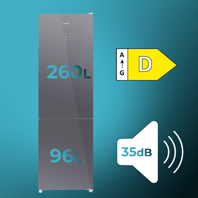 Cecotec Bolero CoolMarket Combi 356 Glass Grey D Frigorífico con 356 litros de capacidad 200 cm de alto y 60 cm de ancho motor inverter plus y clase D. Con sistema Multi Air Flow Total No Frost y 2 cajones para los productos fr 2025