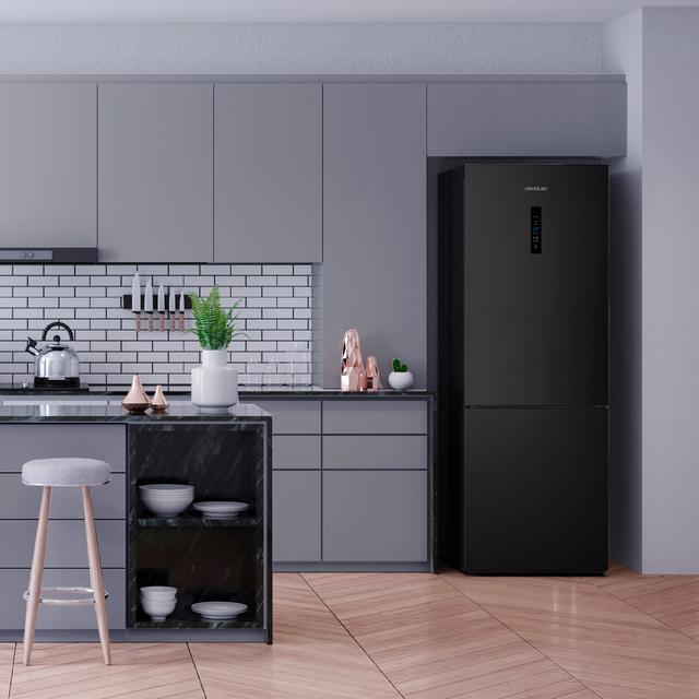 Cecotec Bolero CoolMarket Combi 495 Dark E Frigorífico combi Dark Inox 495 litros de capacidad 2 metros de alto y 70 cm ancho clase E con sistema Multi Air Flow total No frost Multi Cooling. Frigorífico combi con nevera y cong Ofertas