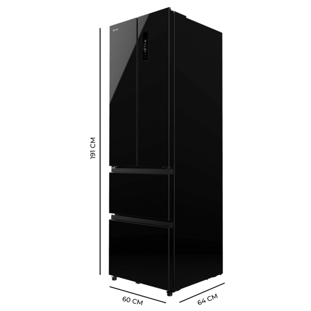 Cecotec Bolero CoolMarket Combi F2D 400 Black Glass E Frigorífico Combi French Door 4 Puertas Cristal Negro Capacidad de 400 Litros Ancho de 60 cm y alto de 191 cm Sistema Total NoFrost Max Inside Distribución de frío Multi A Gran oferta