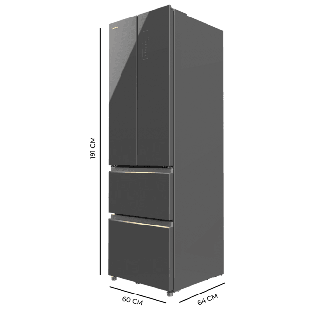 Cecotec Bolero CoolMarket Combi F2D 400 Grey Glass E Frigorífico Combi French Door 4 Puertas Cristal Gris Capacidad de 400 Litros Ancho de 60 cm y alto de 191 cm Sistema Total NoFrost Max Inside Distribución de frío Multi Air Rebajas de fábrica