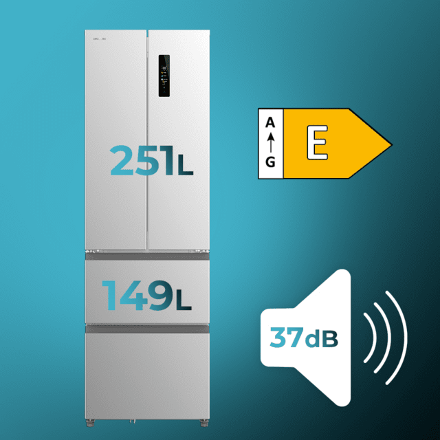 Cecotec Bolero CoolMarket Combi F2D 400 Inox E Frigorífico con Capacidad de 400 Litros Ancho de 60 cm y alto de 191 cm Sistema Total NoFrost Max Inside Distribución de frío Multi AirFlow Display Digital Exterior Interior con Los más vendidos