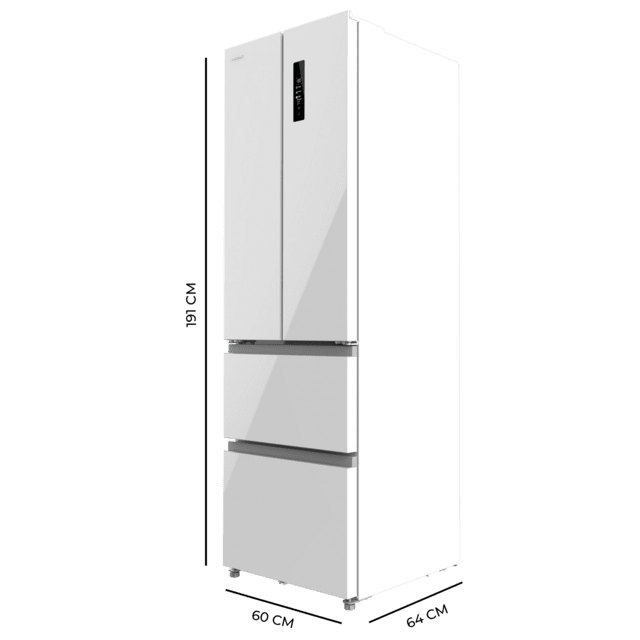 Cecotec Bolero CoolMarket Combi F2D 400 White Glass E Frigorífico Combi French Door 4 Puertas Cristal Blanco Capacidad de 400 Litros Ancho de 60 cm y alto de 191 cm Sistema Total NoFrost Max Inside Distribución de frío Multi Ventas relámpago