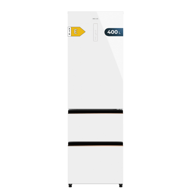 Cecotec Bolero CoolMarket Combi FD 400 White Glass E Frigorífico con capacidad de 400L Ancho de 60 cm y alto de 191 cm Sistema Total NoFrost Max Inside Distribución de frío Multi AirFlow Display Digital Exterior Interior con