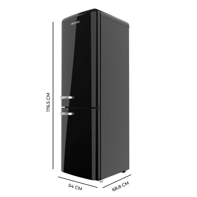 Cecotec Bolero CoolMarket Combi Origin 231 NF Black E Frigorífico combi retro negro 176 5cm alto y 54cm ancho capacidad 231L Total No Frost y clase E y con sistema Multi Air Flow. Además cuenta con el modo Fast Cooling. Frigor Rebajas online