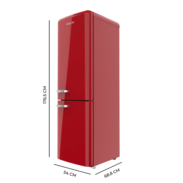 Cecotec Bolero CoolMarket Combi Origin 231 NF Red E Frigorífico combi retro rojo 176 5cm alto y 54cm ancho capacidad 231L Total No Frost y clase E y con sistema Multi Air Flow. Además cuenta con el modo Fast Cooling. Frigoríf Rebajas top
