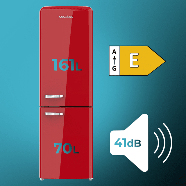Cecotec Bolero CoolMarket Combi Origin 231 NF Red E Frigorífico combi retro rojo 176 5cm alto y 54cm ancho capacidad 231L Total No Frost y clase E y con sistema Multi Air Flow. Además cuenta con el modo Fast Cooling. Frigoríf Rebajas top