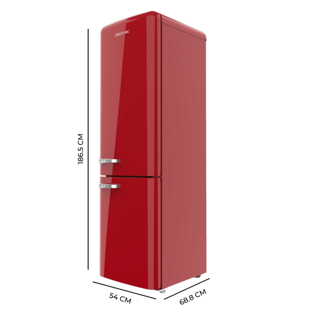 Cecotec Bolero CoolMarket Combi Origin 250 NF Red E Frigorífico combi retro blanco 186 5cm alto y 54 cm ancho capacidad 250L Total No Frost y clase E y con sistema Multi Air Flow. Además cuenta con el modo Fast Cooling. Frigor Oferta especial