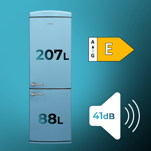 Cecotec Bolero CoolMarket Combi Origin 294+ Blue E Frigorífico retro combi azul 190cm de alto y 60 de ancho capacidad 294L Total No Frost clase energética E Multi Cooling Ultra Fresh Convertible Box Multi Air Flow Fast Freezin ÚLTIMAS EDICIONES
